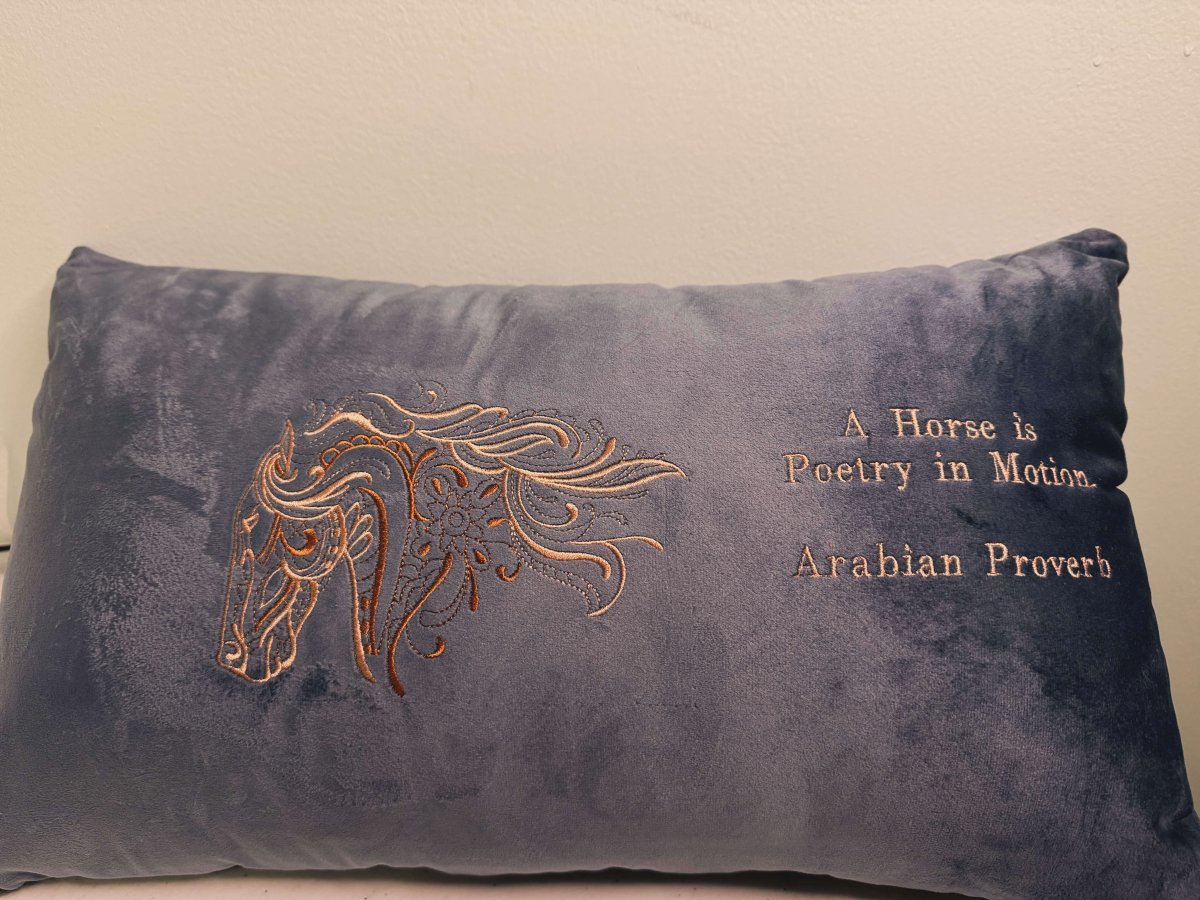 Decorative Couch Pillow: A Horse is Poetry - A Stitch Above Embroidery