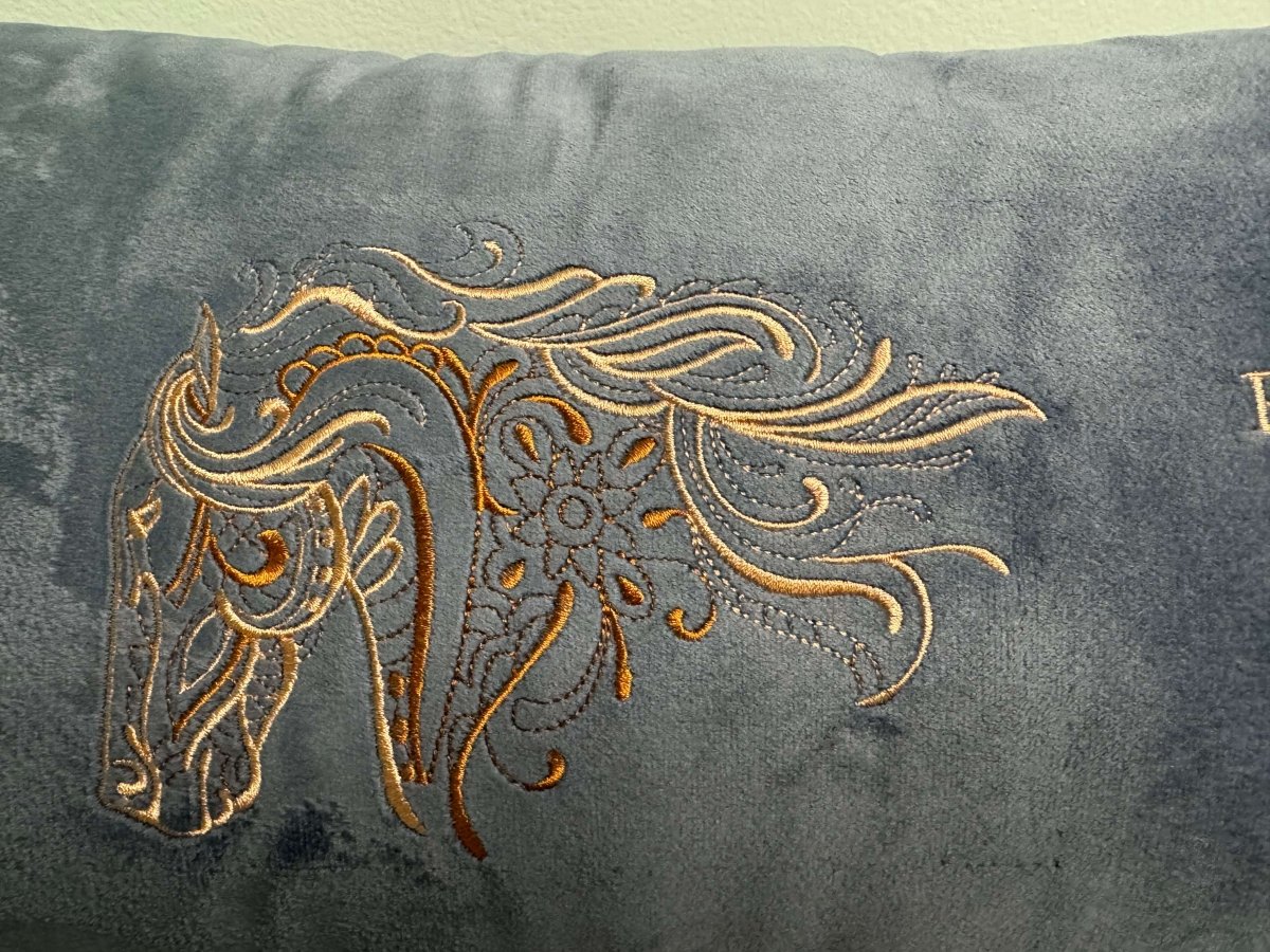 Decorative Couch Pillow: A Horse is Poetry - A Stitch Above Embroidery