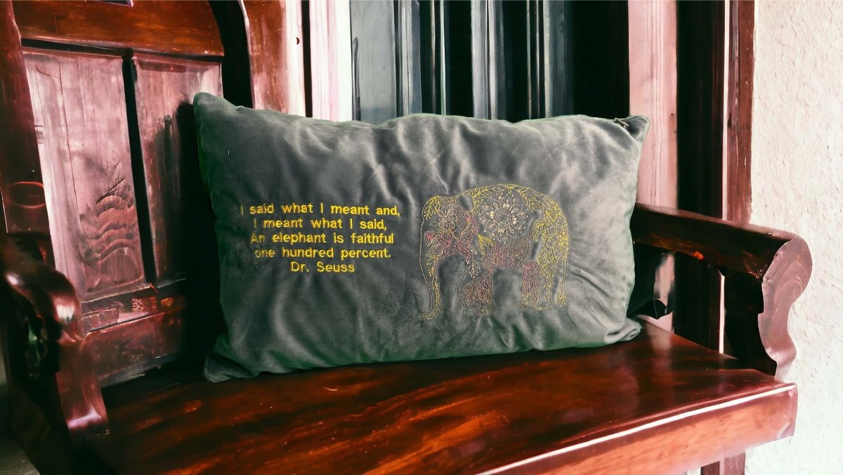 Decorative Pillow An Elephant is Faithful - A Stitch Above Embroidery