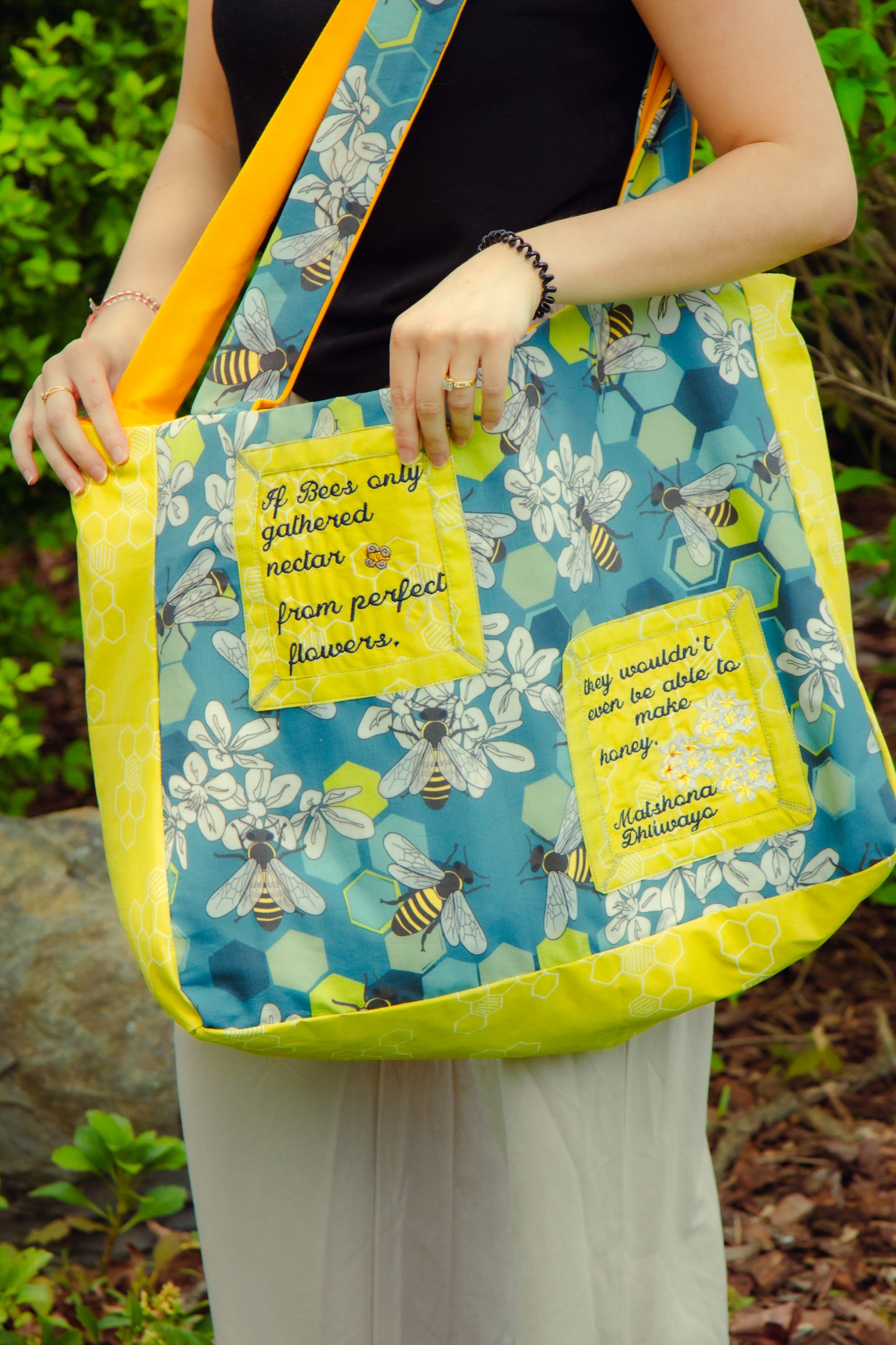 Large Handbag Tote Bees and Flowers