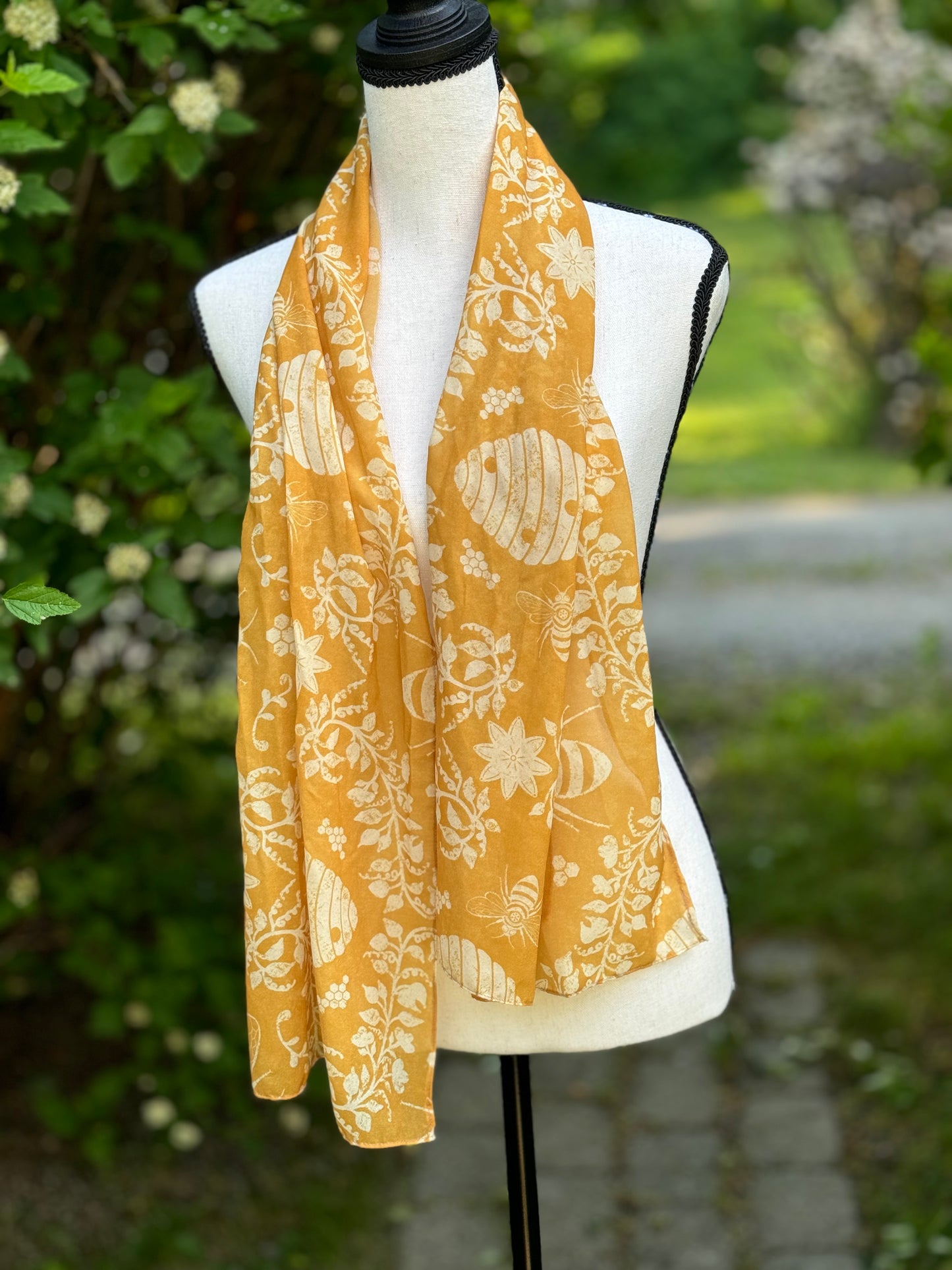 Soft Chiffon Summer Scarf Golden Bees