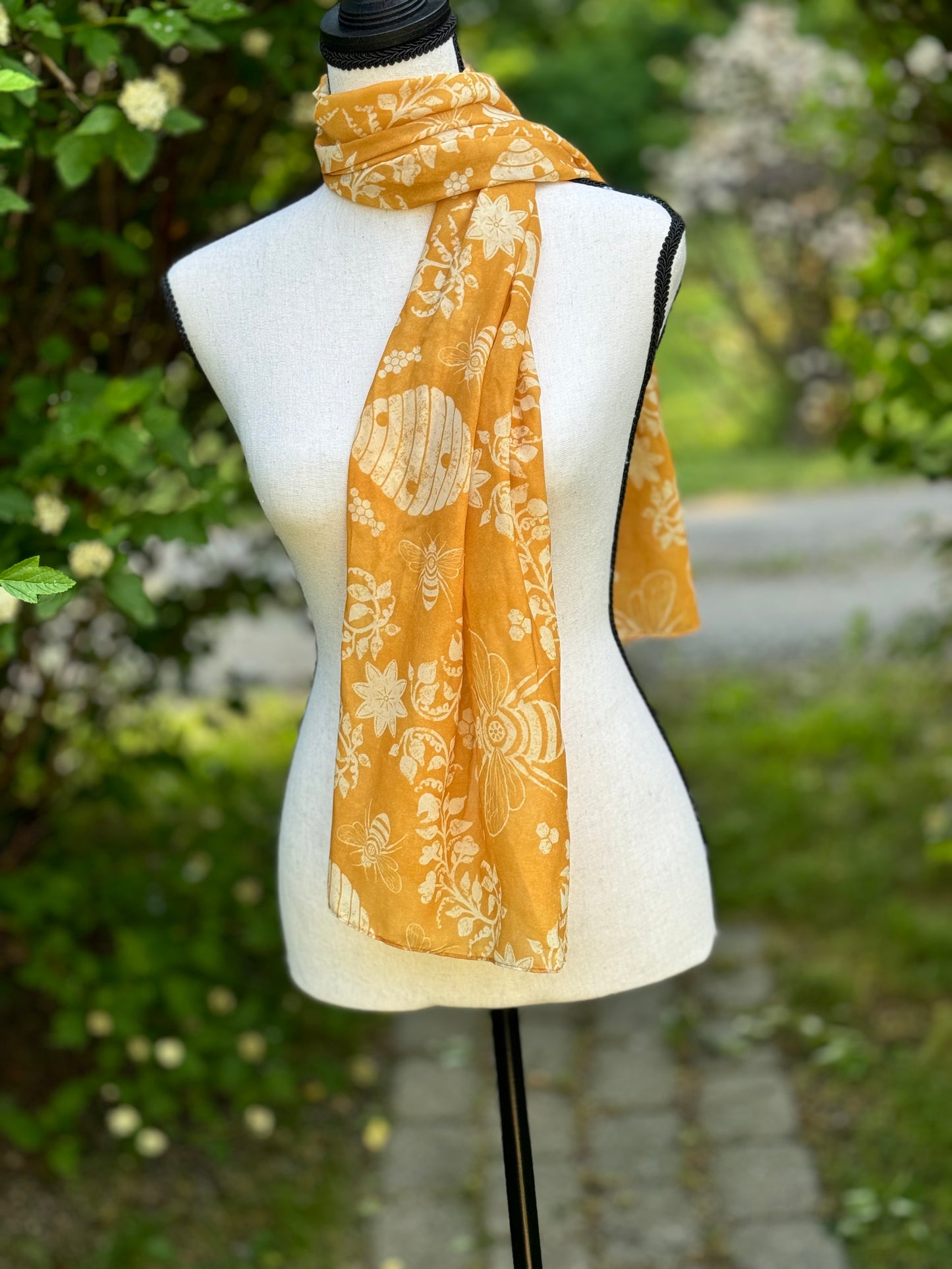 Soft Chiffon Summer Scarf Golden Bees