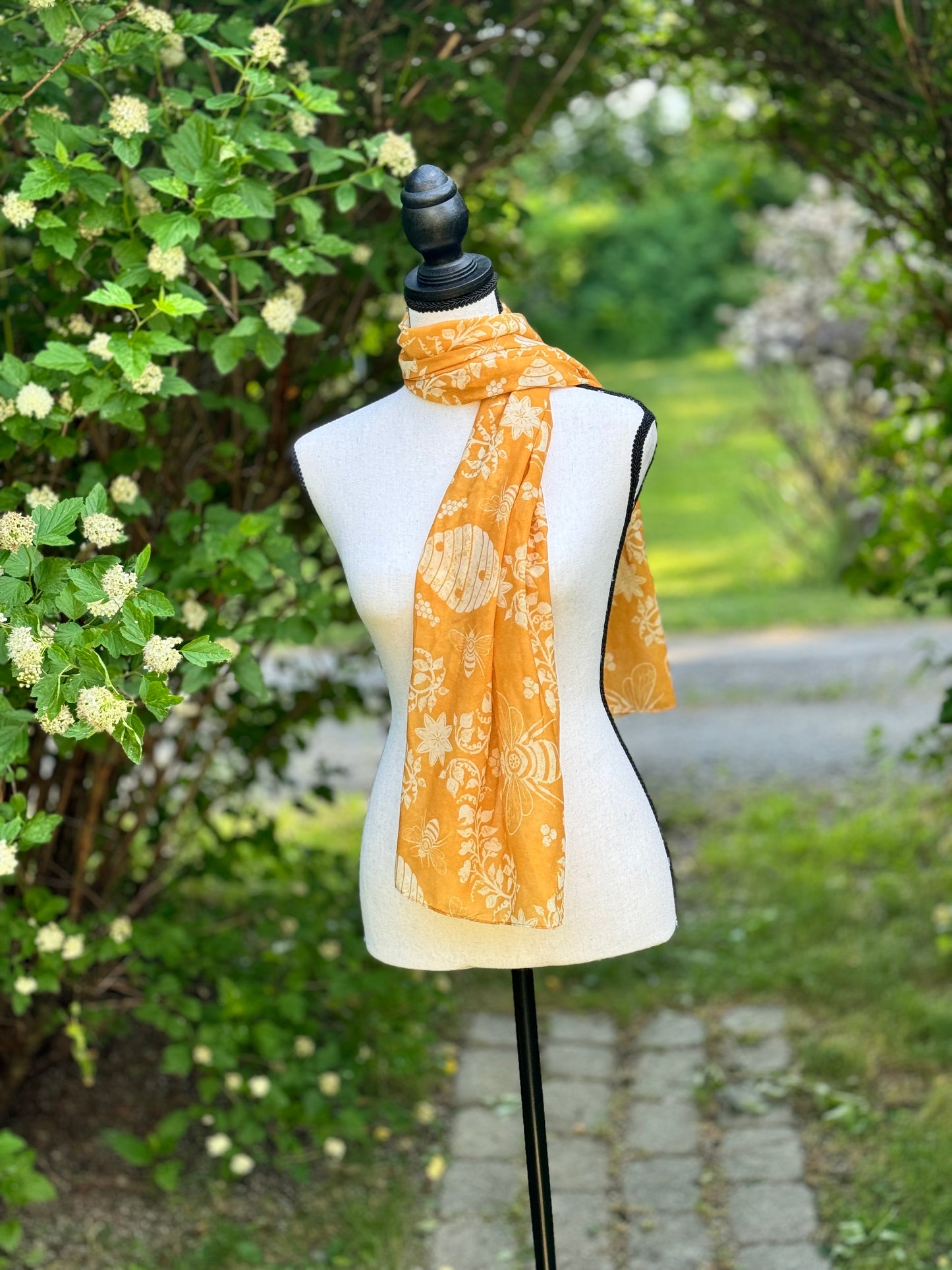 Soft Chiffon Summer Scarf Golden Bees