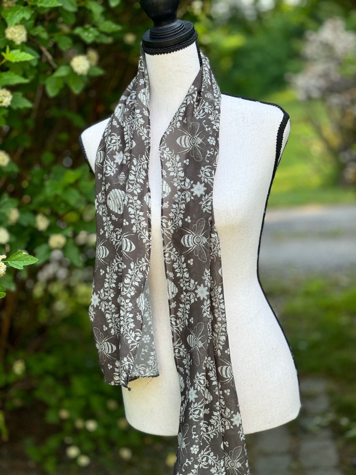 Soft Chiffon Summer Scarf Black Hives and Bees