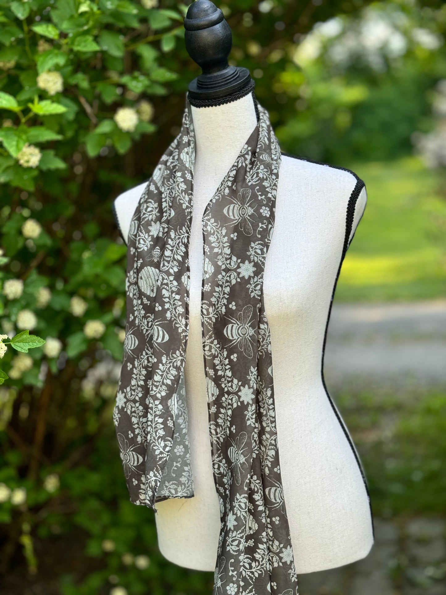 Soft Chiffon Summer Scarf Black Hives and Bees