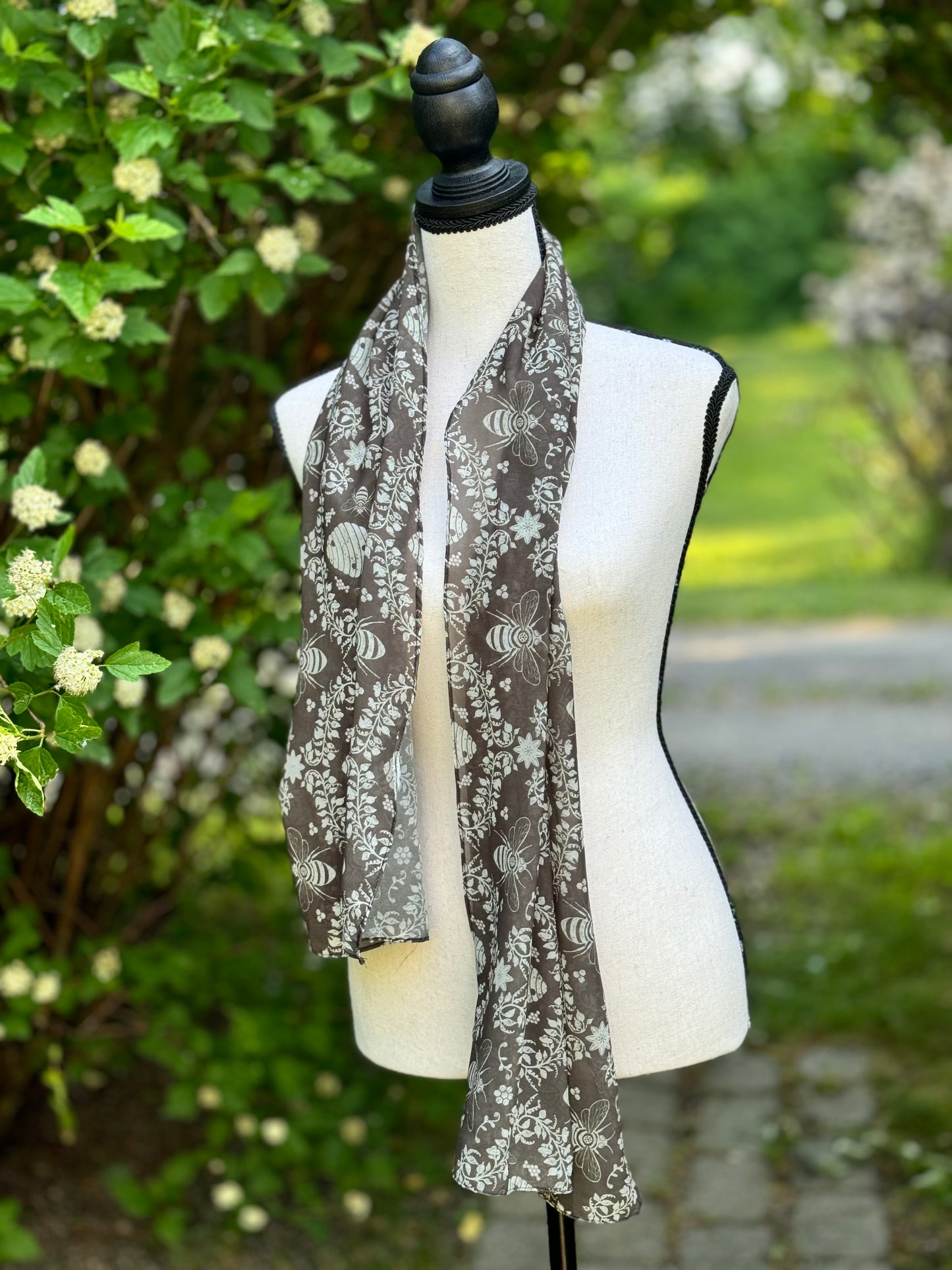 Soft Chiffon Summer Scarf Black Hives and Bees