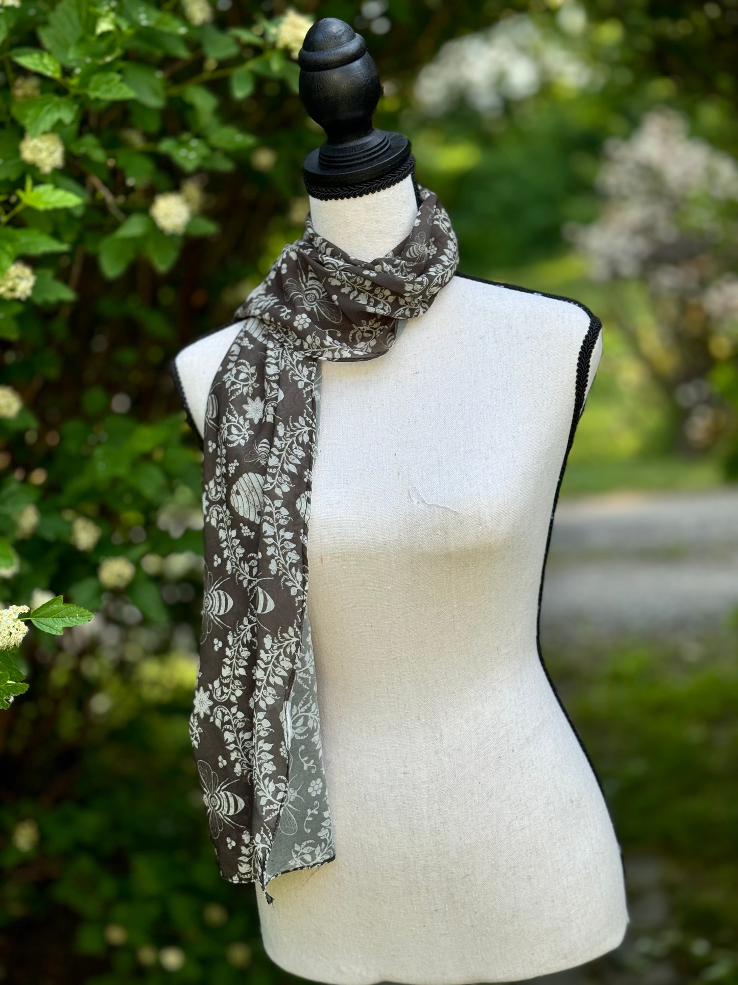 Soft Chiffon Summer Scarf Black Hives and Bees