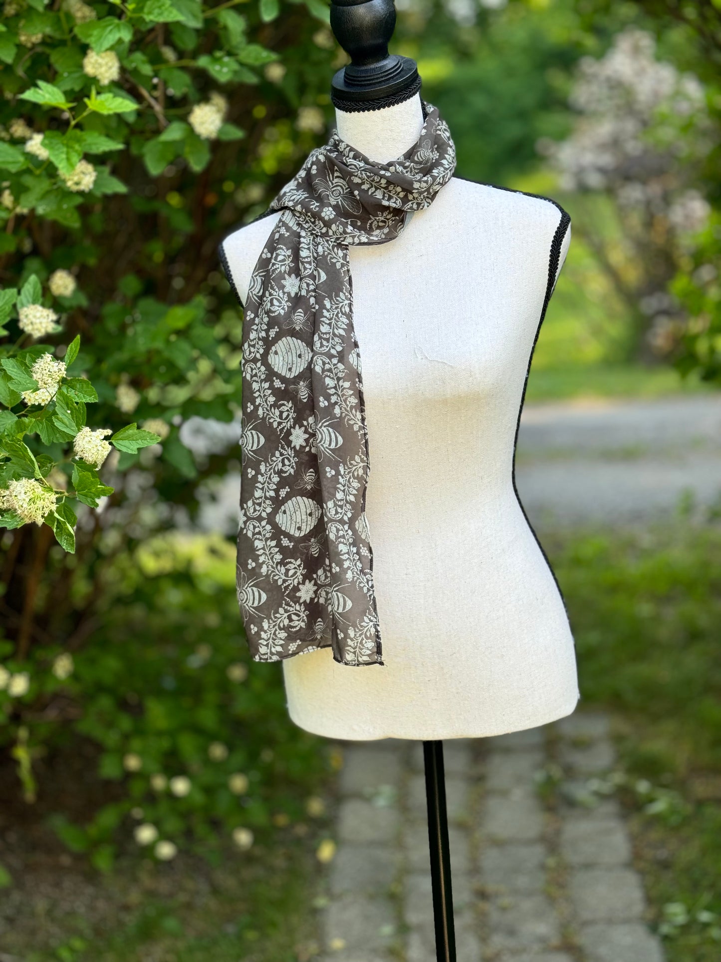 Soft Chiffon Summer Scarf Black Hives and Bees